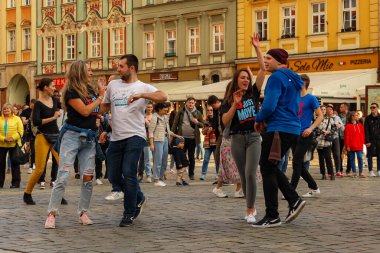 Wroclaw, Poland - April 2022: Rueda de Casino open event at market square