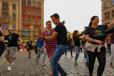 Wroclaw, Poland - April 2022: Rueda de Casino open event at market square