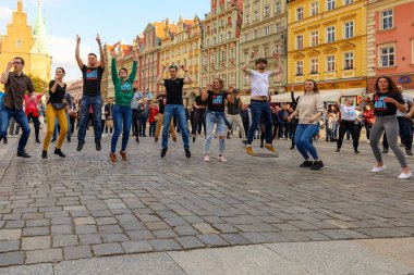 Wroclaw, Poland - April 2022: Rueda de Casino open event at market square