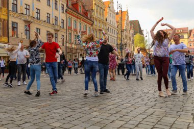 Wroclaw, Poland - April 2022: Rueda de Casino open event at market square