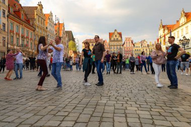 Wroclaw, Poland - April 2022: Rueda de Casino open event at market square