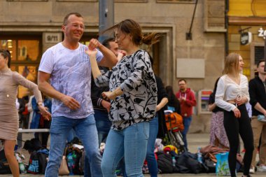 Wroclaw, Poland - April 2022: Rueda de Casino open event at market square