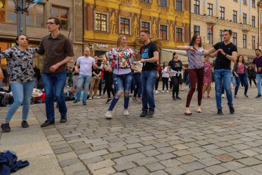 Wroclaw, Poland - April 2022: Rueda de Casino open event at market square