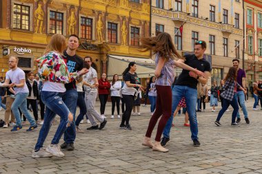 Wroclaw, Poland - April 2022: Rueda de Casino open event at market square