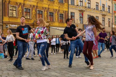 Wroclaw, Poland - April 2022: Rueda de Casino open event at market square