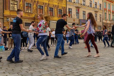 Wroclaw, Poland - April 2022: Rueda de Casino open event at market square