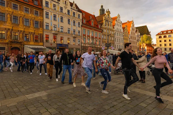 Wroclaw, Poland - April 2022: Rueda de Casino open event at market square