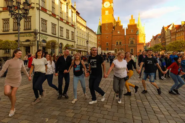 Wroclaw, Poland - April 2022: Rueda de Casino open event at market square
