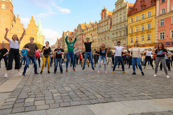 Wroclaw, Poland - April 2022: Rueda de Casino open event at market square