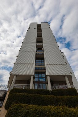 Wroclaw, Poland - April 2022: Cityscape of big old skyscrapers 
