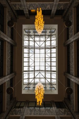 Wroclaw, Poland - April 2022: Beautiful huge skylight at roof of Renoma shopping mall