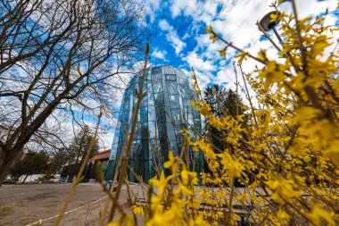 Gdansk, Poland - April 2022: Facade of renovated palm house in oliwski park