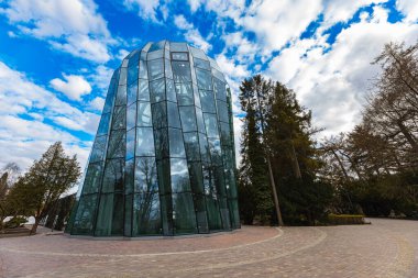 Gdansk, Poland - April 2022: Facade of renovated palm house in oliwski park
