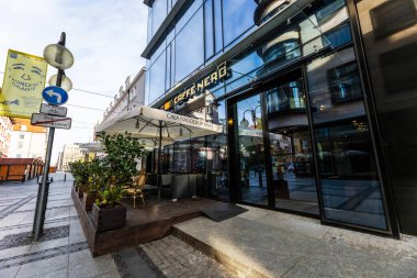 Wroclaw, Poland - May 2022: Exterior view of one of Green Caffe Nero chain cafe at Szewska street