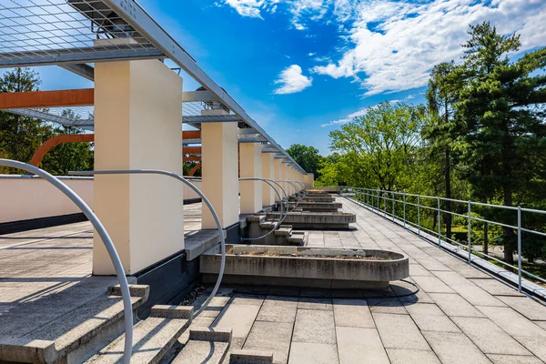 stock image Wroclaw, Poland - June 2022: A square on the roof of the historic Park Hotel, which is part of the training center of the state labor inspection