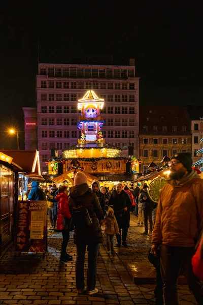 Wroclaw Polen December 2022 Kerstversieringen Constructies Kerstmarkt Het Marktplein Van — Stockfoto