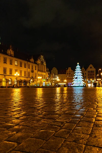 Wroclaw Lengyelország Január 2023 Wroclaw Piac Tér Éjjel Néhány Sétáló — Stock Fotó