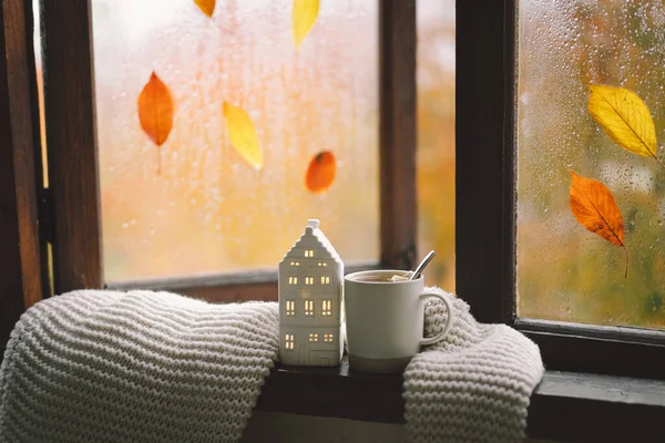 Sweet Home Still Life Details Home Wooden Window Sweater Hot — Stock Photo, Image