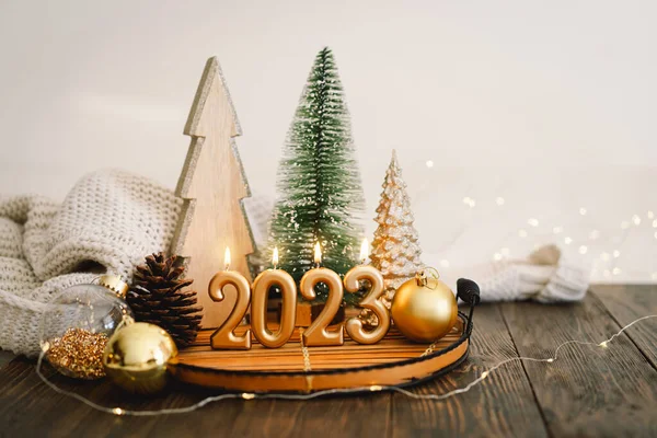 Selamat Tahun Baru 2023 Latar Belakang Natal Dengan Pohon Cemara — Stok Foto
