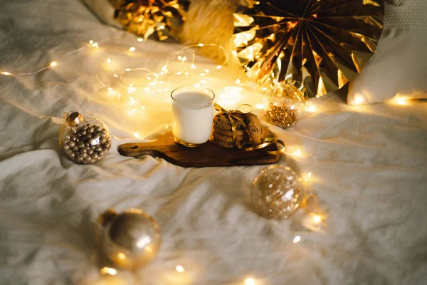 Christmas Cookies Glass Warm Milk Winter Holiday Santa Breakfast Christmas — Stock Photo, Image