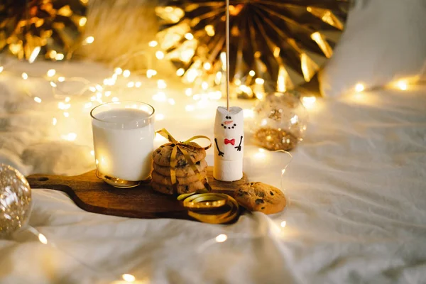 Christmas Cookies Glass Warm Milk Winter Holiday Santa Breakfast Christmas — Stock Photo, Image