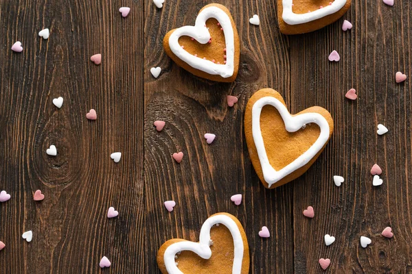 Glazed Heart Shaped Cookies Valentines Day Delicious Homemade Natural Organic — Stok Foto