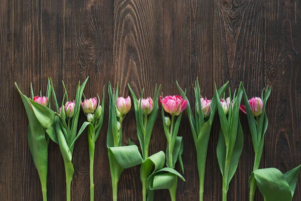 Bouquet Pink Fresh Tulips Beautiful Card Mothers Day Womens Day — Stock fotografie