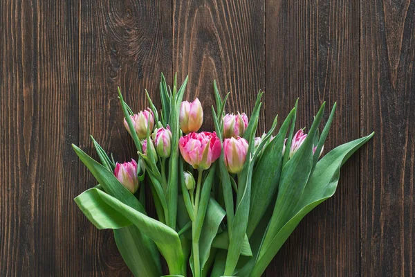 Bouquet Pink Fresh Tulips Beautiful Card Mothers Day Womens Day — Foto de Stock