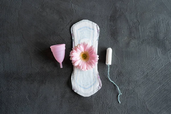 Conceito Período Menstrual Almofada Feminina Branca Higiênica Xícara Menstrual Tampão — Fotografia de Stock