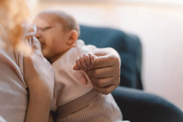 Newborn Baby Girl Sucking Milk Mothers Breast Portrait Mom Breastfeeding — Stok Foto
