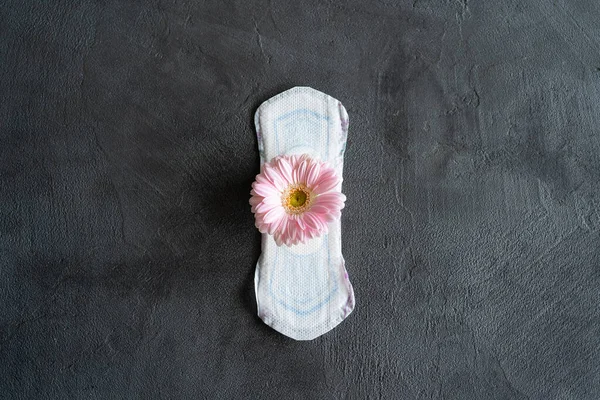 Conceito Período Menstrual Almofada Feminina Branca Higiénica Com Flores Gerbera — Fotografia de Stock