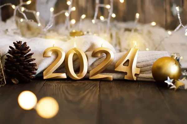 Selamat Tahun Baru 2024 Latar Belakang Natal Dengan Pohon Natal — Stok Foto