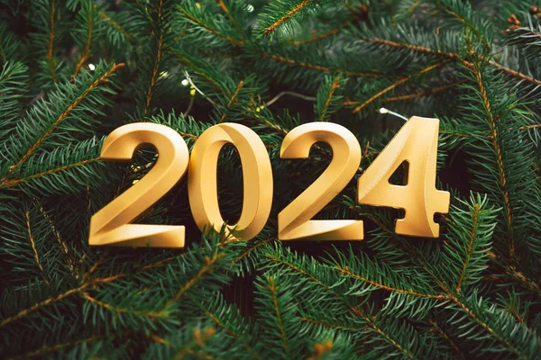 Selamat Tahun Baru 2024 Banyak Cabang Pohon Natal Perayaan Liburan — Stok Foto