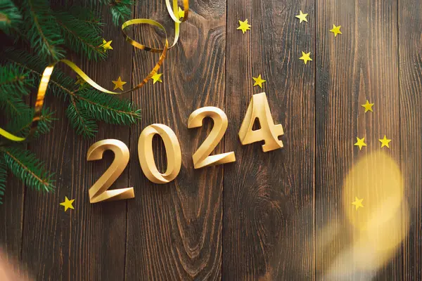 Selamat Tahun Baru 2024 Latar Belakang Natal Dengan Pohon Natal — Stok Foto