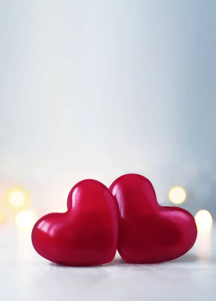 Deux Coeur Rose Saint Valentin Sur Fond Gris Pailleté Pastel — Photo