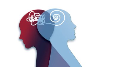 Akıl sağlığı, beyin hastalığı konsepti. Alzheimer ve psikoloji konsepti. İnsan kafası, terapist ve hasta psikoterapi konsepti.