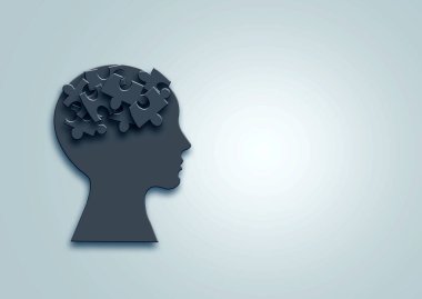 Bilmeceli beyin, otizm, hafıza kaybı, bunama ve alzheimer farkındalığı, dünya akıl sağlığı günü konsepti