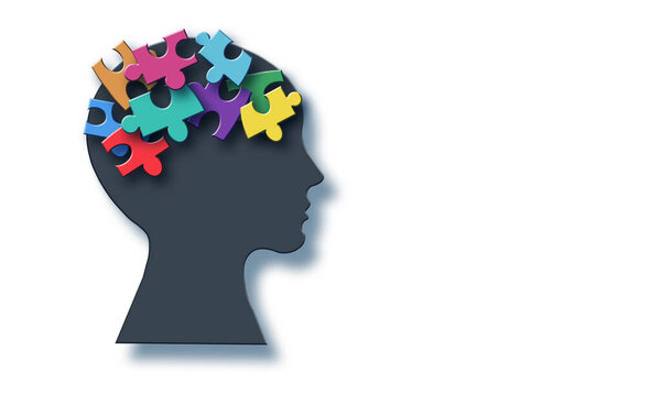 мозг с головоломкой, аутизмом, потерей памяти, слабоумием и болезнью Альцгеймера, концепция Всемирного дня психического здоровья
