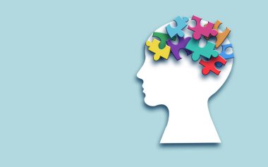 Bilmeceli beyin, otizm, hafıza kaybı, bunama ve alzheimer farkındalığı, dünya akıl sağlığı günü konsepti
