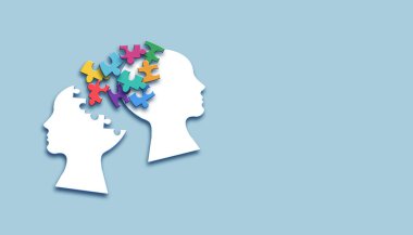 Bilmeceli beyin, otizm, hafıza kaybı, bunama ve alzheimer farkındalığı, dünya akıl sağlığı günü konsepti