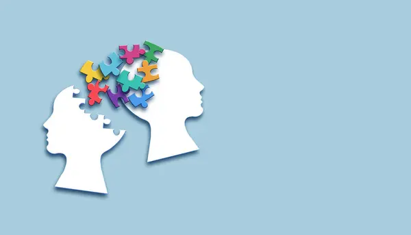 Bilmeceli beyin, otizm, hafıza kaybı, bunama ve alzheimer farkındalığı, dünya akıl sağlığı günü konsepti