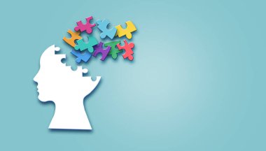 Bilmeceli beyin, otizm, hafıza kaybı, bunama ve alzheimer farkındalığı, dünya akıl sağlığı günü konsepti