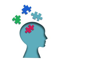 Bilmeceli beyin, otizm, hafıza kaybı, bunama ve alzheimer farkındalığı, dünya akıl sağlığı günü konsepti