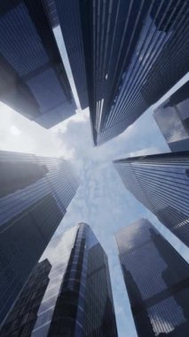 UFO gökdelenlerin üzerinde uçuyor. 3B görüntüleme