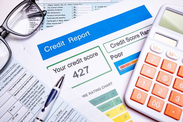 Bad credit score document for loan and mortgage reliability