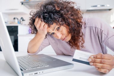 Angry black woman about denied credit card transaction