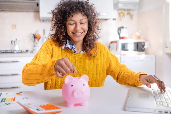 Smiling Black Woman Saving Goal Future Retirement Plan Stock Fotó