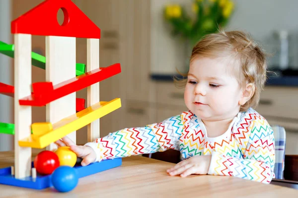 Little Baby Girl Playing Educational Toys Home Nursery Happy Healthy — Stock Photo, Image
