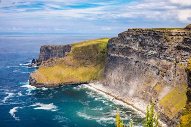 Spectacular Cliffs of Moher are sea cliffs located at the southwestern edge of the Burren region in County Clare, Ireland. Wild Atlantic way. clipart