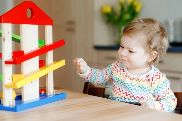 Little Baby Girl Playing Educational Toys Home Nursery Happy Healthy — Stock Photo, Image